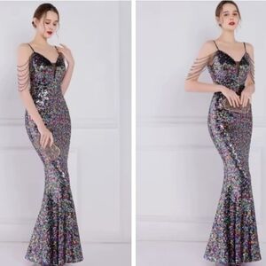 Elegant Multicolor Sequin Prom Gown
